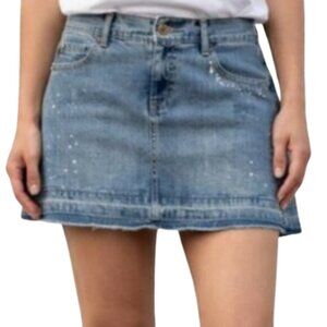 JALATE Distressed & Thrashed Denim Mini Skirt